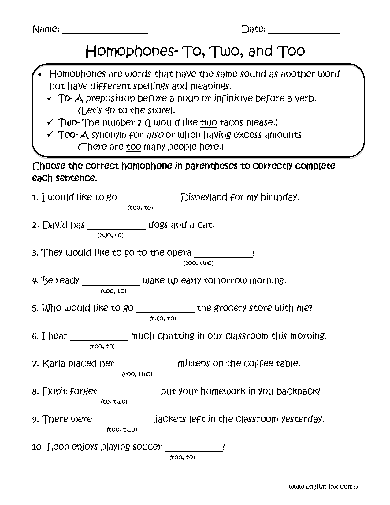 Englishlinx Homophones Worksheets
