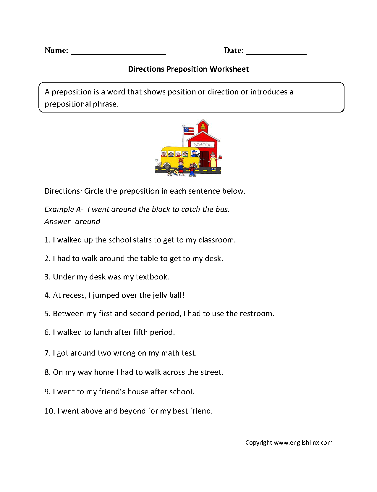 Englishlinx Prepositions Worksheets Use The Prepositions Worksheet Have Fun Teaching