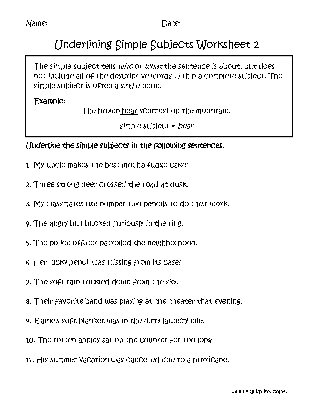 Englishlinx Subject And Predicate Worksheets Identifying Subject Predicates And Verbs In A Sentence Worksheets Etsy
