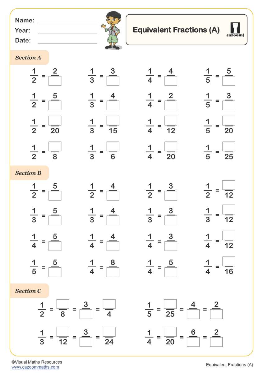 Equivalent Fractions A Worksheet PDF Printable Number Worksheets Equivalent Fractions A Worksheet PDF Printable Number Worksheets