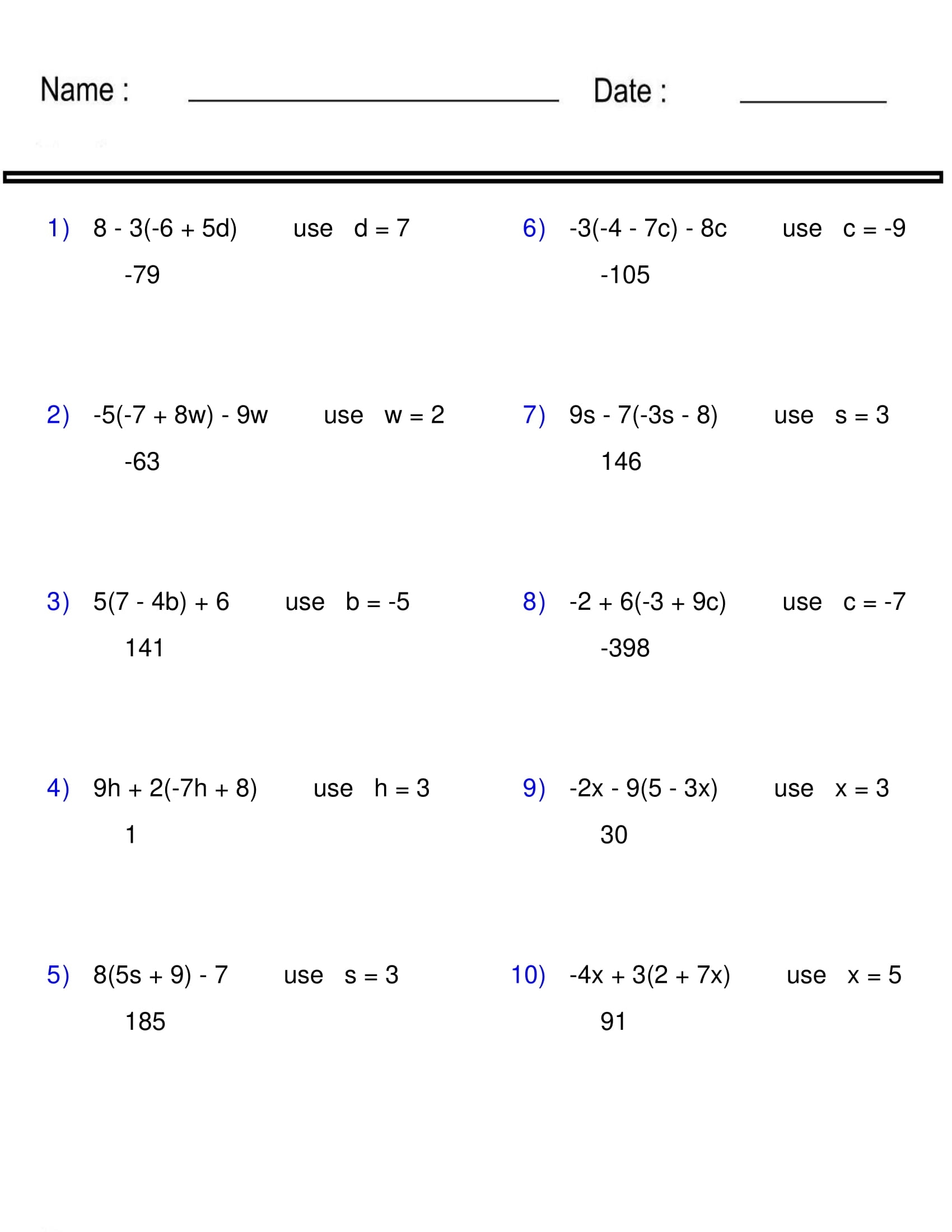 8th Grade Math Workhsheets