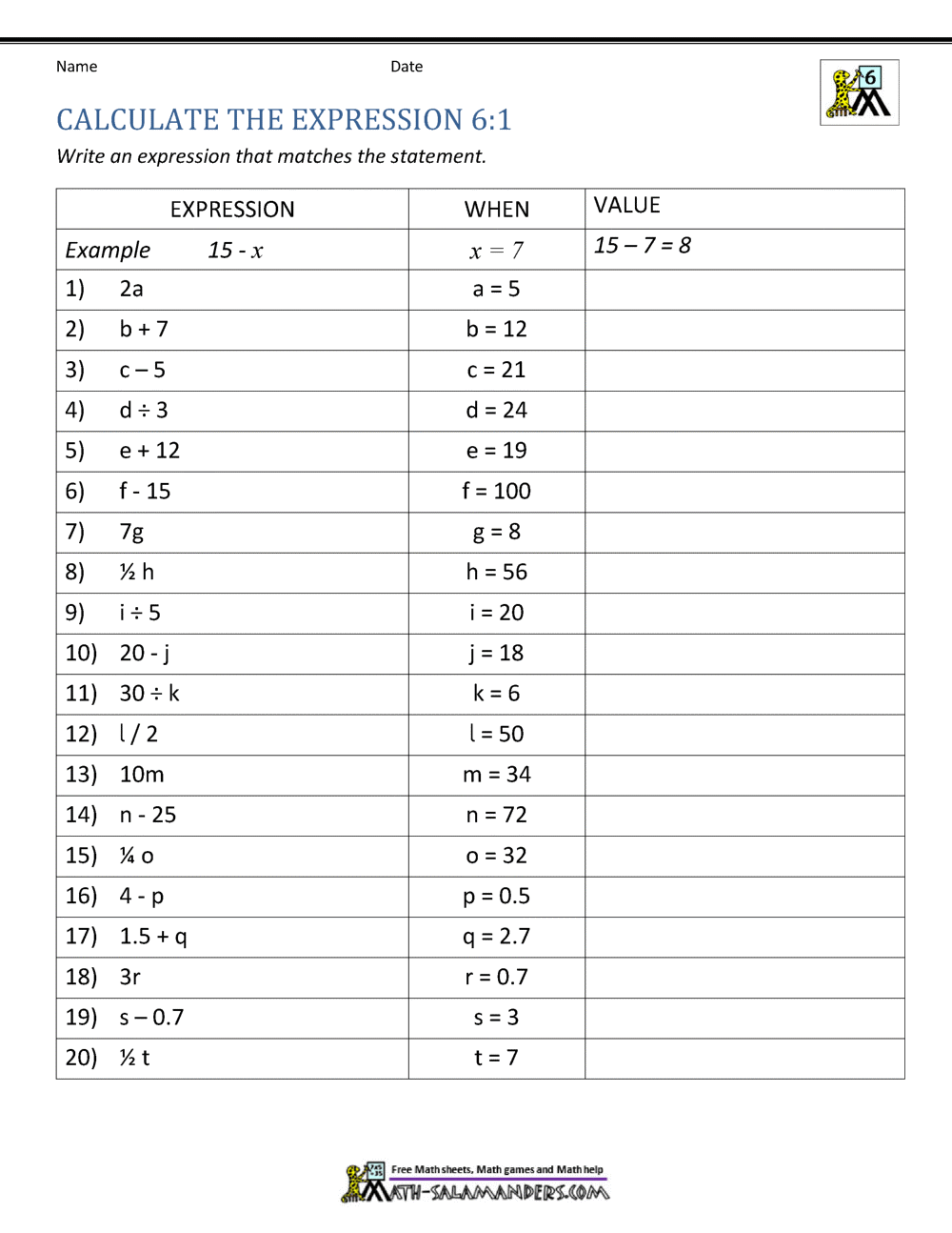 Expressions And Equations 6th Grade Expressions And Equations 6th Grade