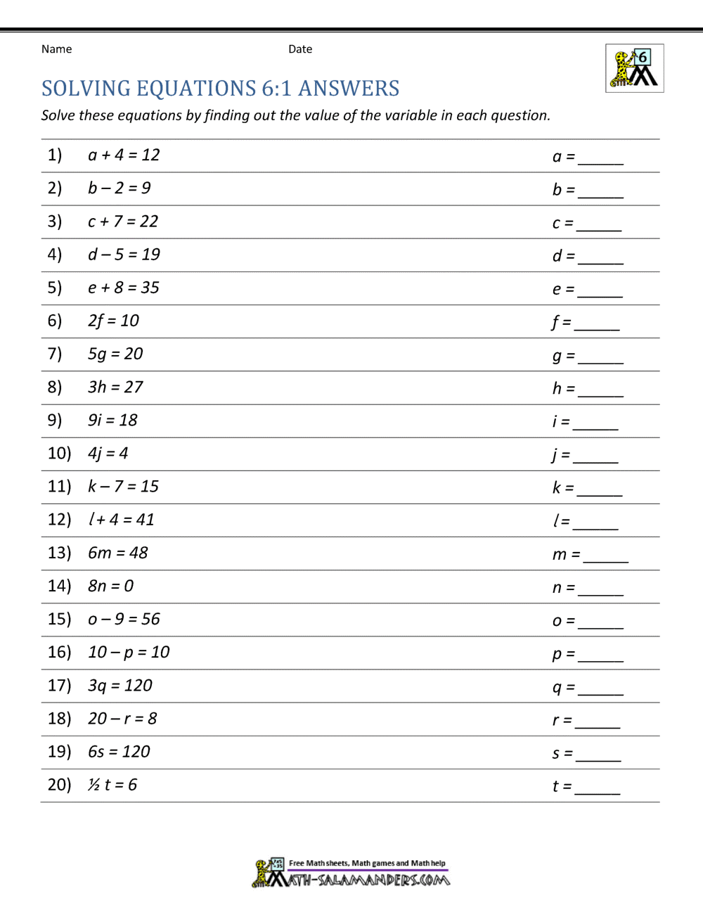 Expressions And Equations 6th Grade Expressions And Equations 6th Grade