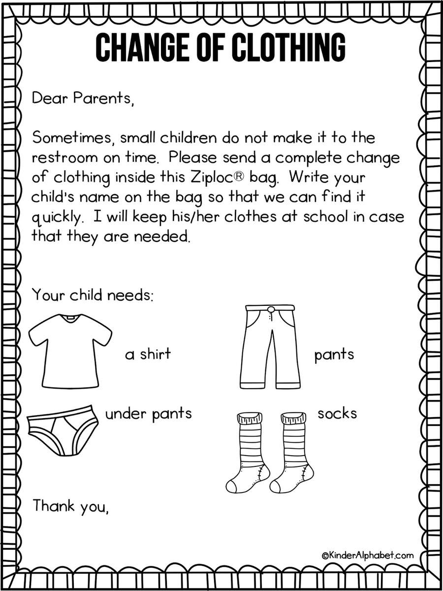 Extra Clothes Note Preschool