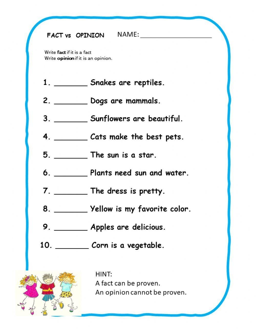 FACT Vs OPINION Exercise Worksheets Library FACT Vs OPINION Exercise Worksheets Library