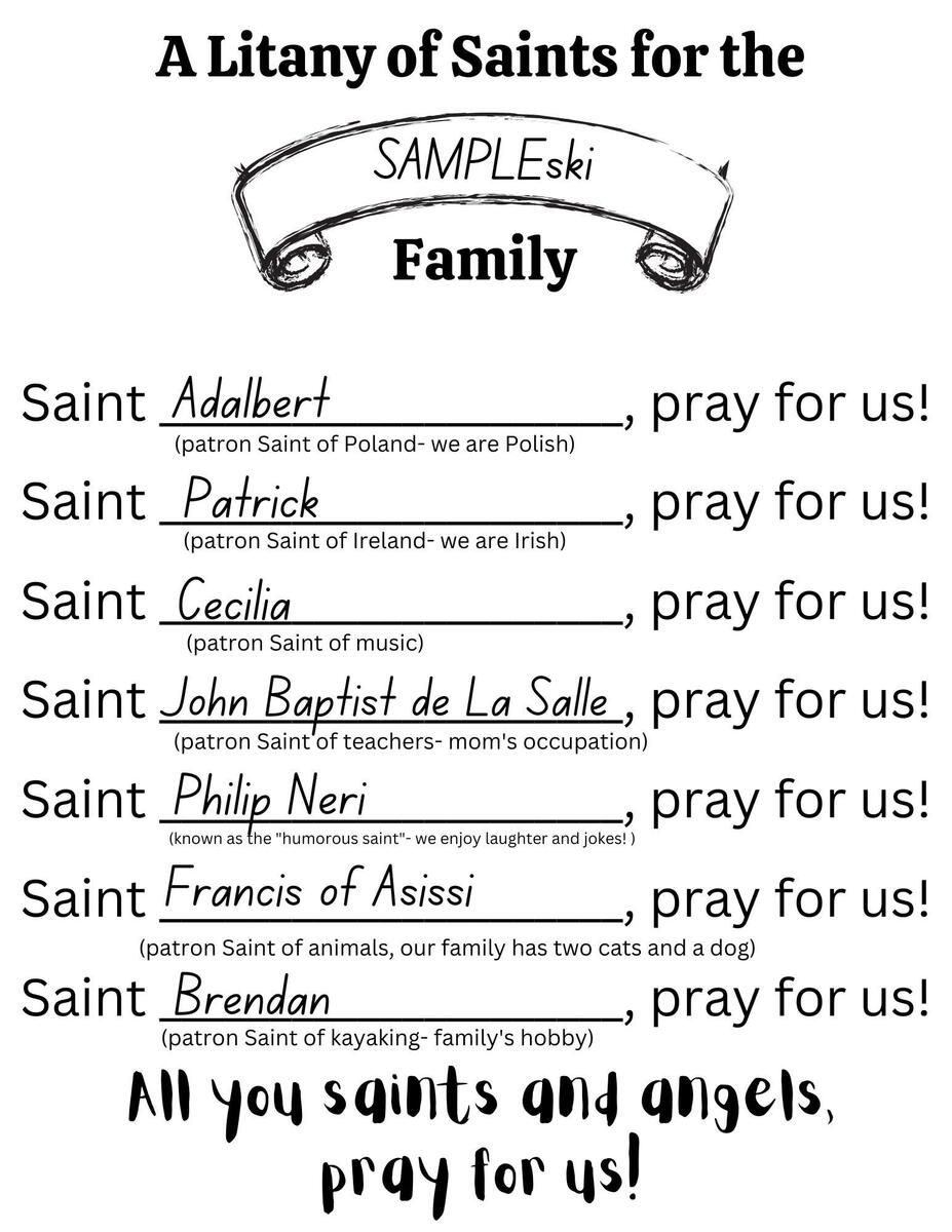Family And Individual Litany Of Saints Templates Digital Downloads Great School homeschool Family Activity For Catholic Education Etsy