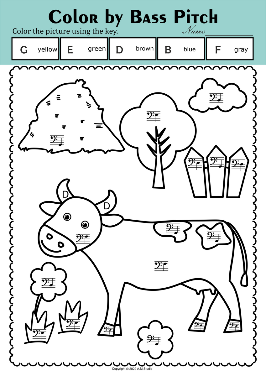 Farm Animals Music Coloring Sheets Color By Bass Clef Note Names Bass Clef And Treble Clef Coloring Pages Printable Etsy New Zealand