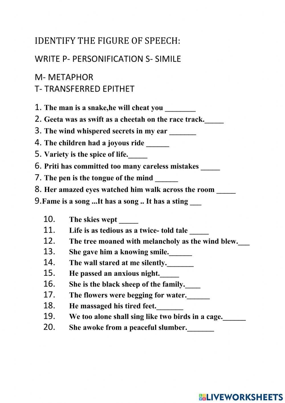 Figures Of Speech Worksheets 15 Worksheets Library Worksheets Library