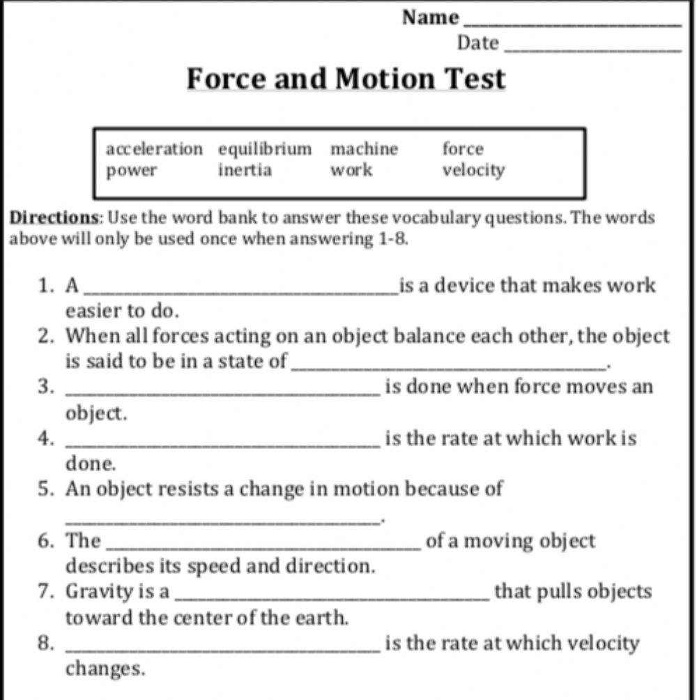 Force And Motion Worksheets Library Force And Motion Worksheets Create With Storyboard That