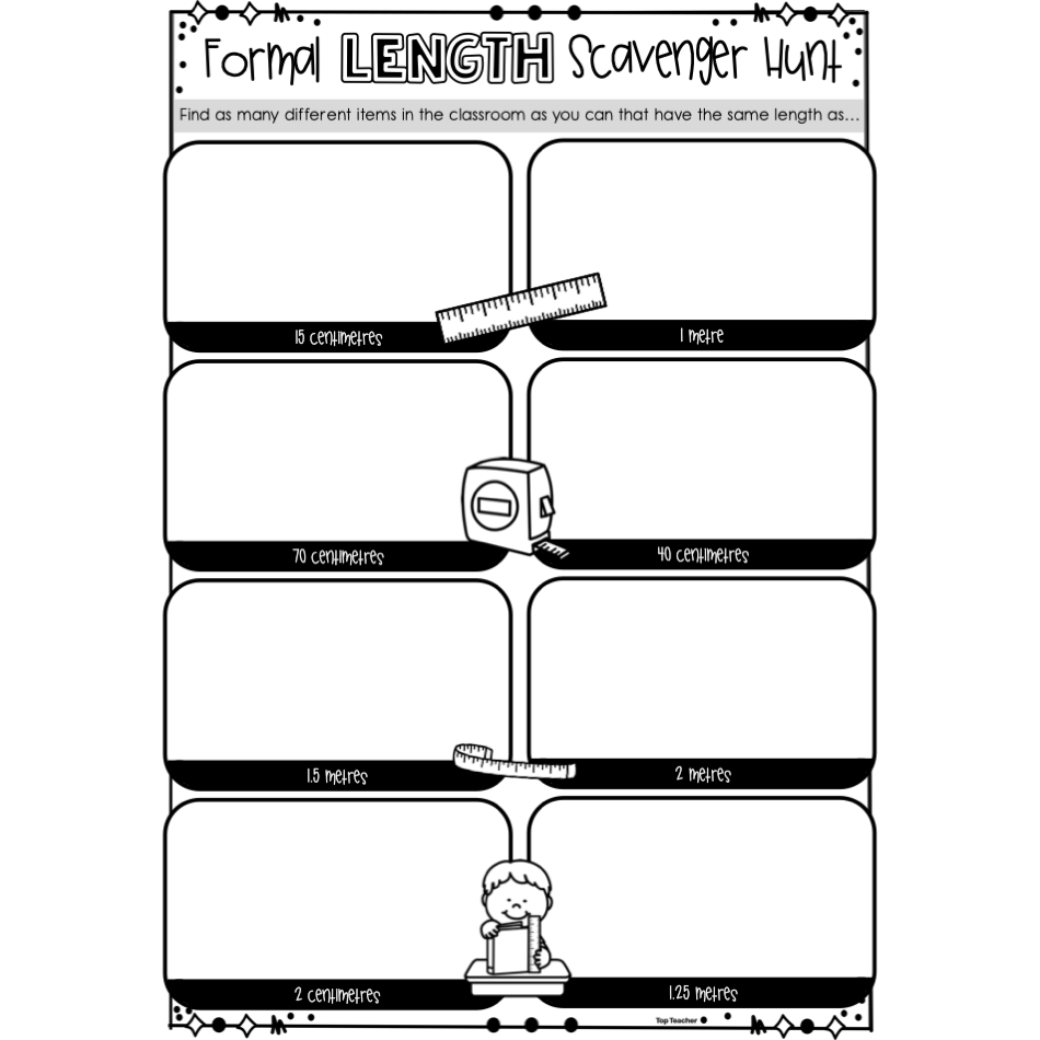 Formal Length Scavenger Hunt Centimetres Metres Worksheets Top Teacher