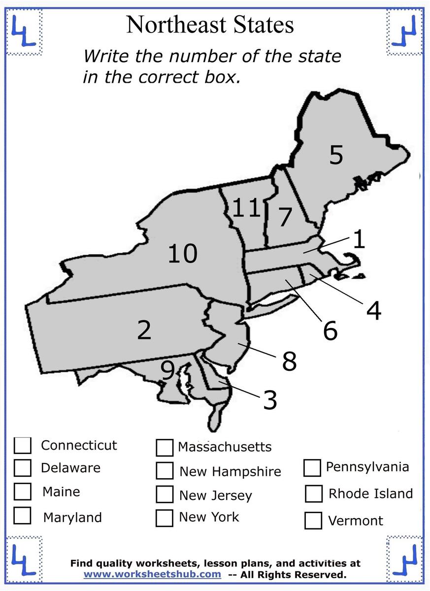 Fourth Grade Social Studies Northeast Region States And Capitals USA Map Worksheets Free Printables Superstar Worksheets