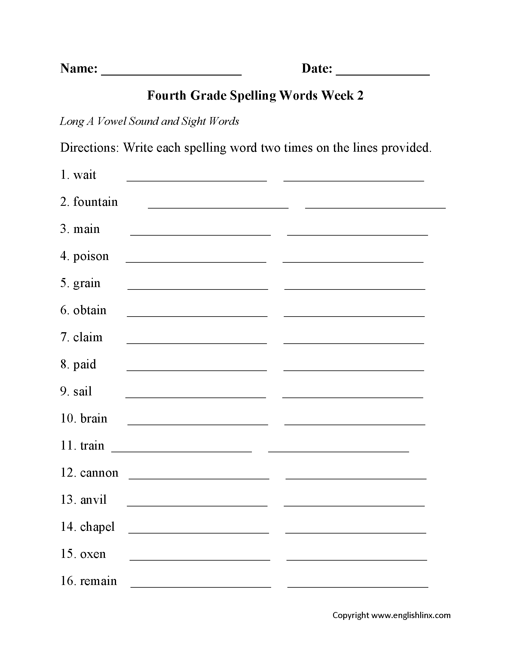 Fourth Grade Spelling Worksheets Free Printable Word Lists Practice Fourth Grade Addition Worksheet