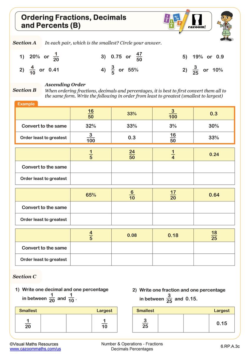 Fractions Decimals And Percents Word Problems Worksheet PDF Printable Number Operations Worksheet Cazoom Math