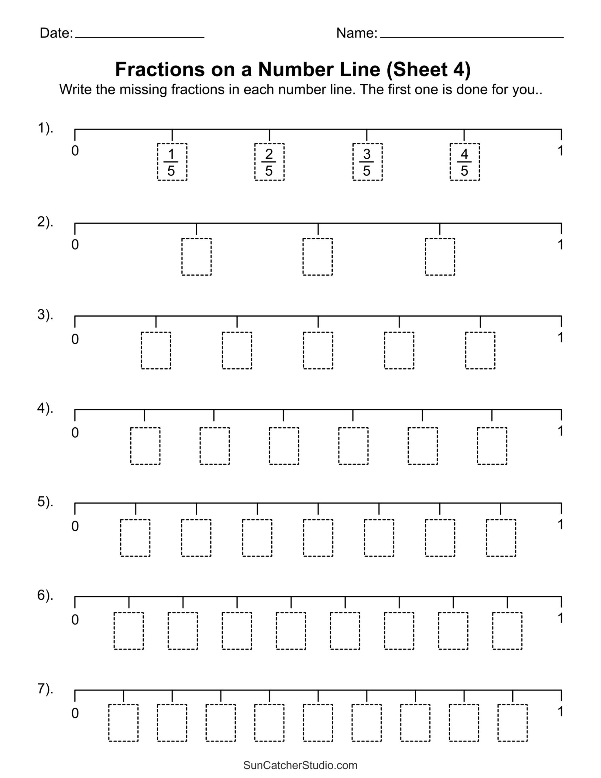 Fractions On A Number Line Superstar Worksheets