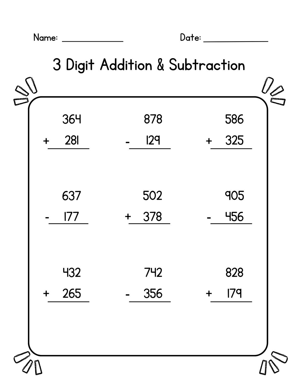 Free 3rd Grade Math Worksheets To Customize Canva 3 Digit Addition And Subtraction Worksheets
