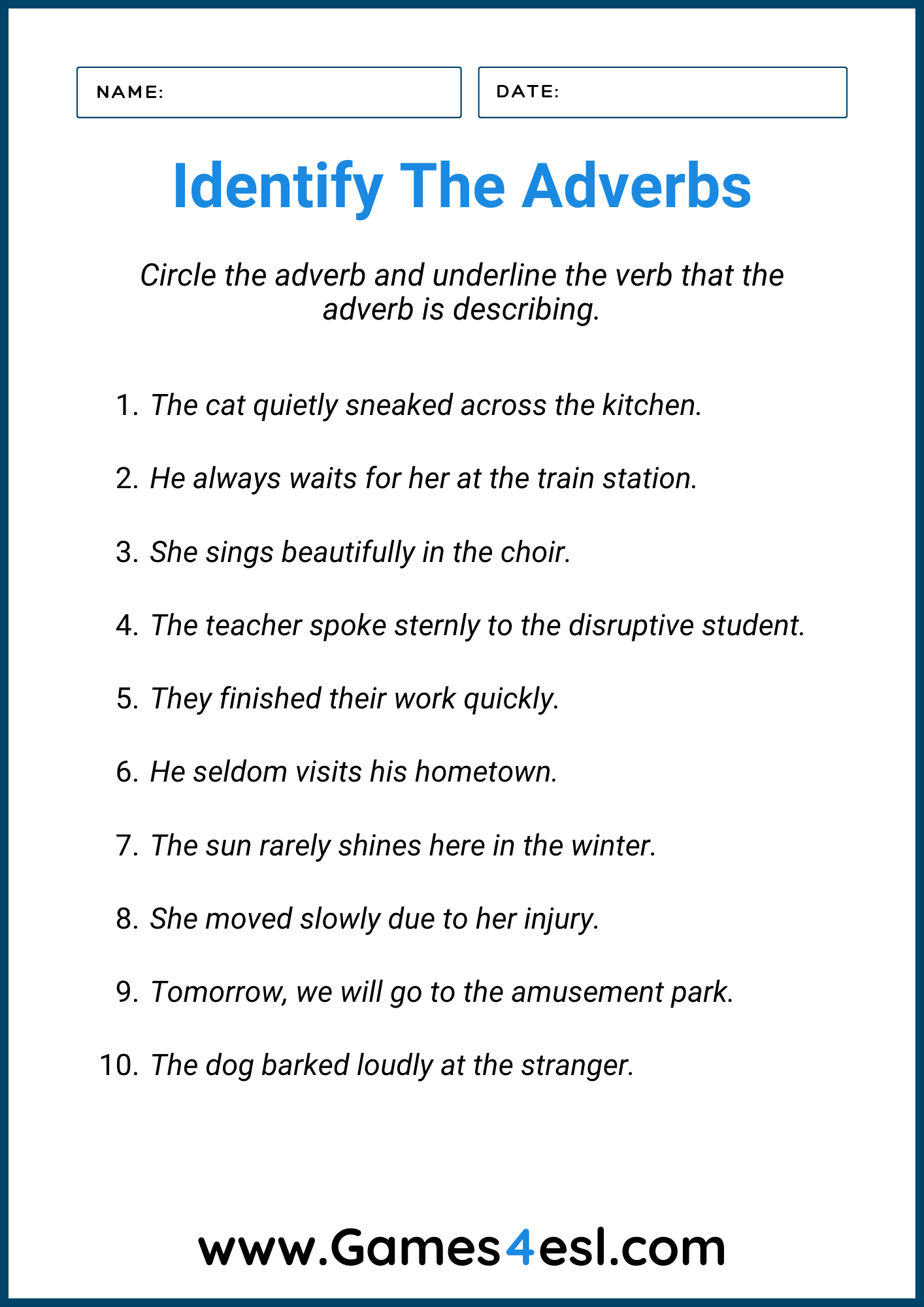 Free Adverb Worksheets Games4esl Free Adverb Worksheets Games4esl
