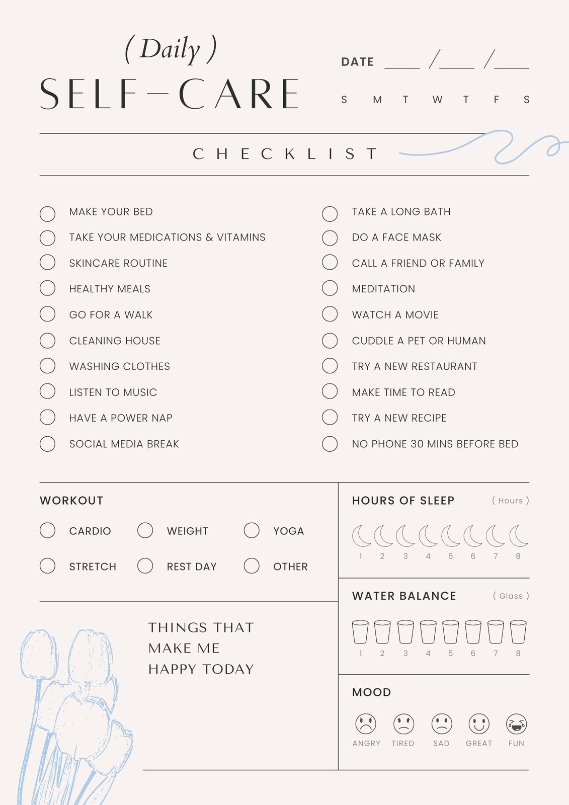 Free And Customizable Self Care Templates Daily Self Care Worksheet Bundle Printable