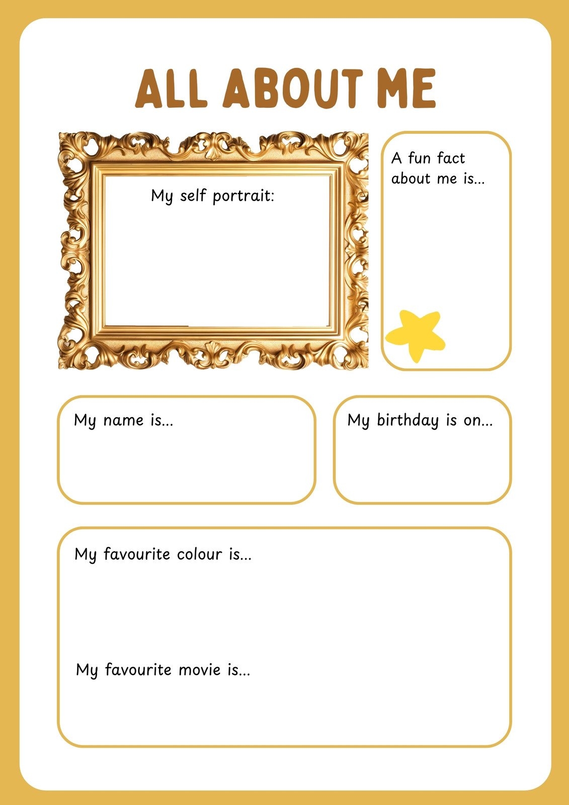 All About Me Worksheet Free