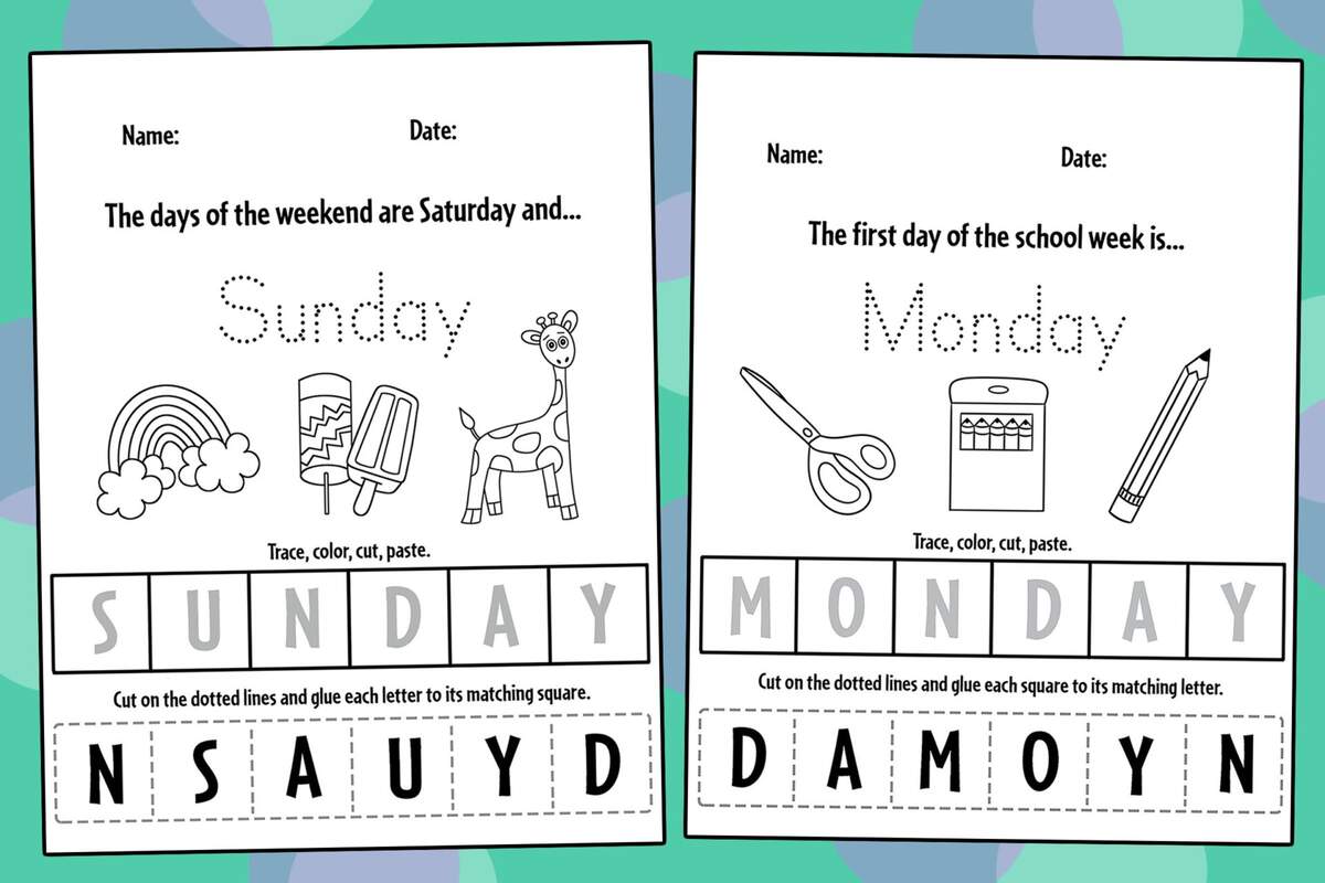 Free Cut And Paste Days Of The Week Worksheets The Hollydog Blog Free Cut And Paste Days Of The Week Worksheets The Hollydog Blog