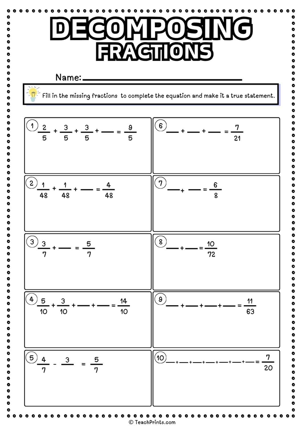 Free Decomposing Fractions Worksheets Teach Prints Free Decomposing Fractions Worksheets Teach Prints