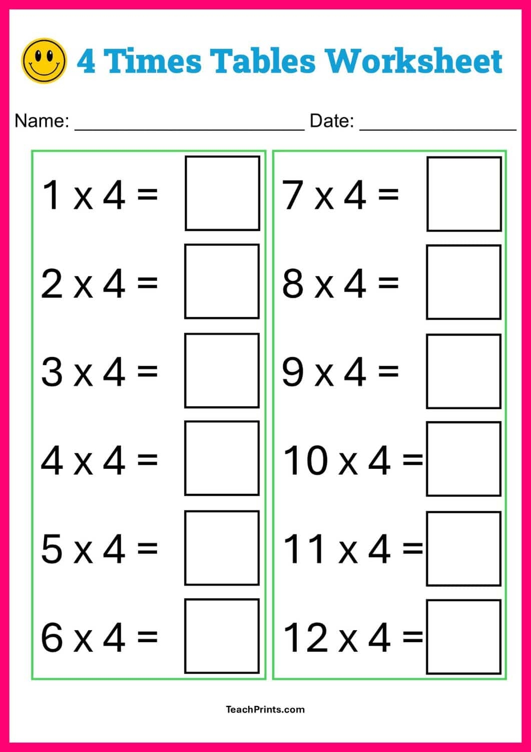 Free Four Times Tables Worksheets 8 Versions Teach Prints Free Four Times Tables Worksheets 8 Versions Teach Prints