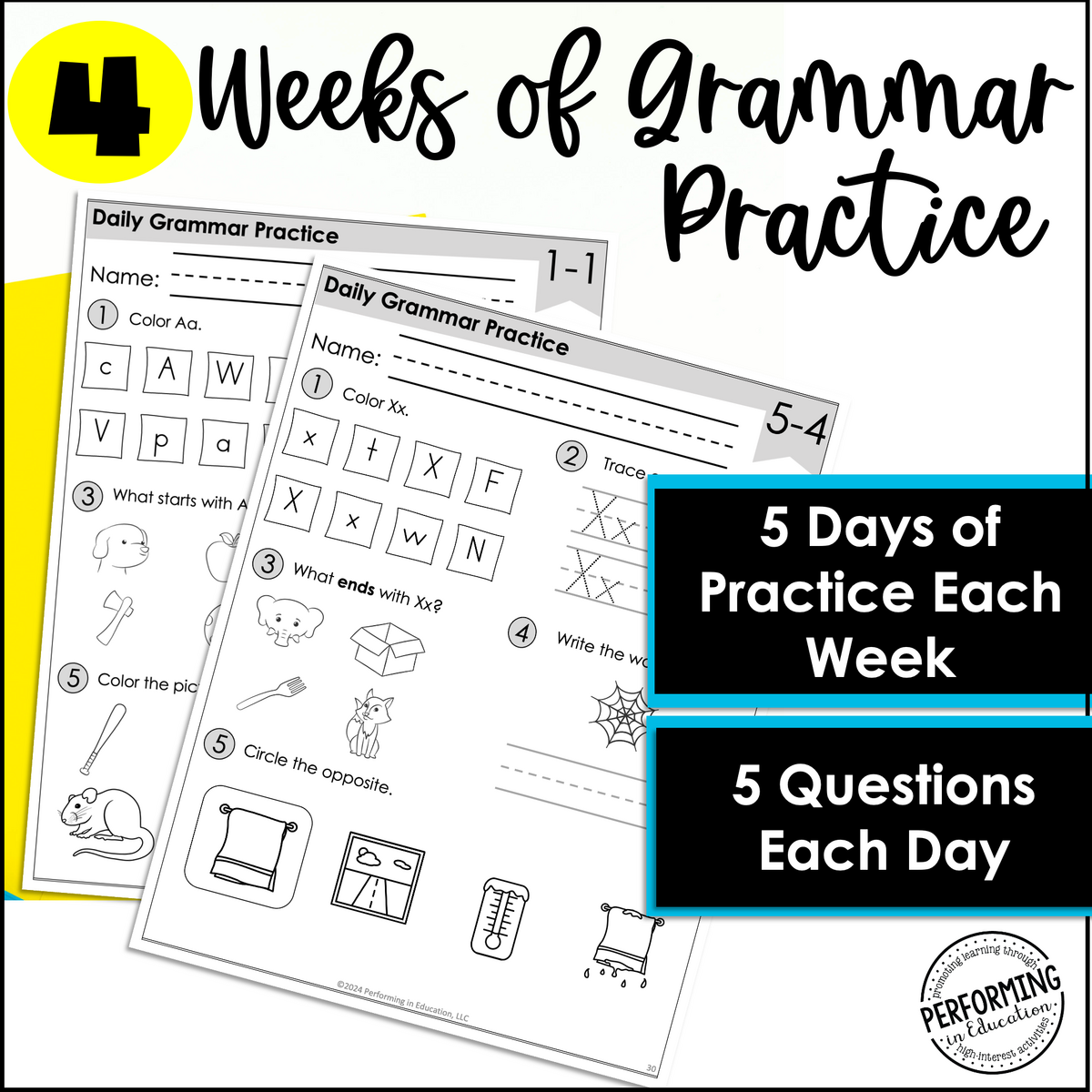 FREE Month Long Daily Grammar Practice Kindergarten Grammar Spiral Review FREE Month Long Daily Grammar Practice Kindergarten Grammar Spiral Review