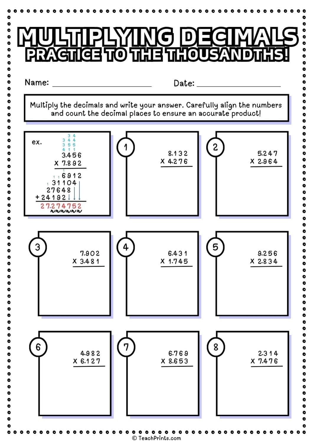 Free Multiplying Decimals Worksheets Teach Prints