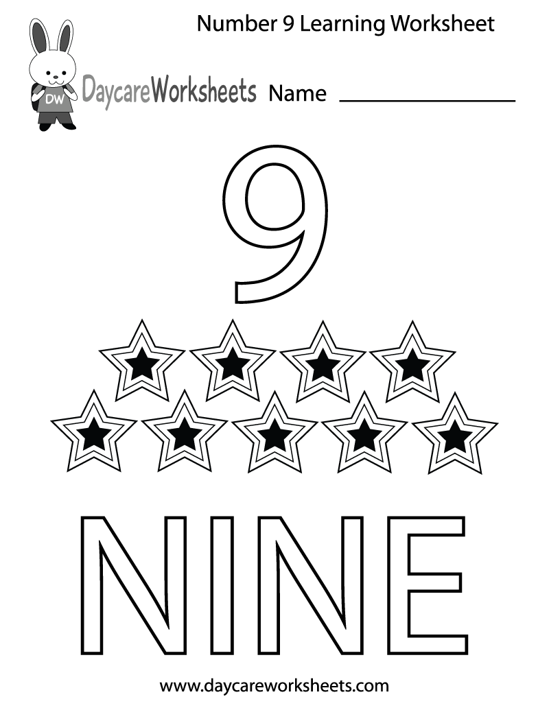 Tracing Number 9 Kindergarten Worksheet Free Printable PDF