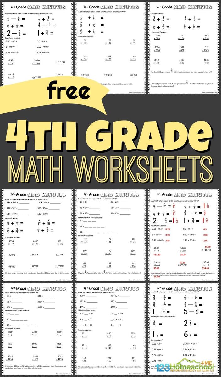 FREE Printable 4th Grade Math Worksheets Pdf Math Worksheets Superstar Worksheets