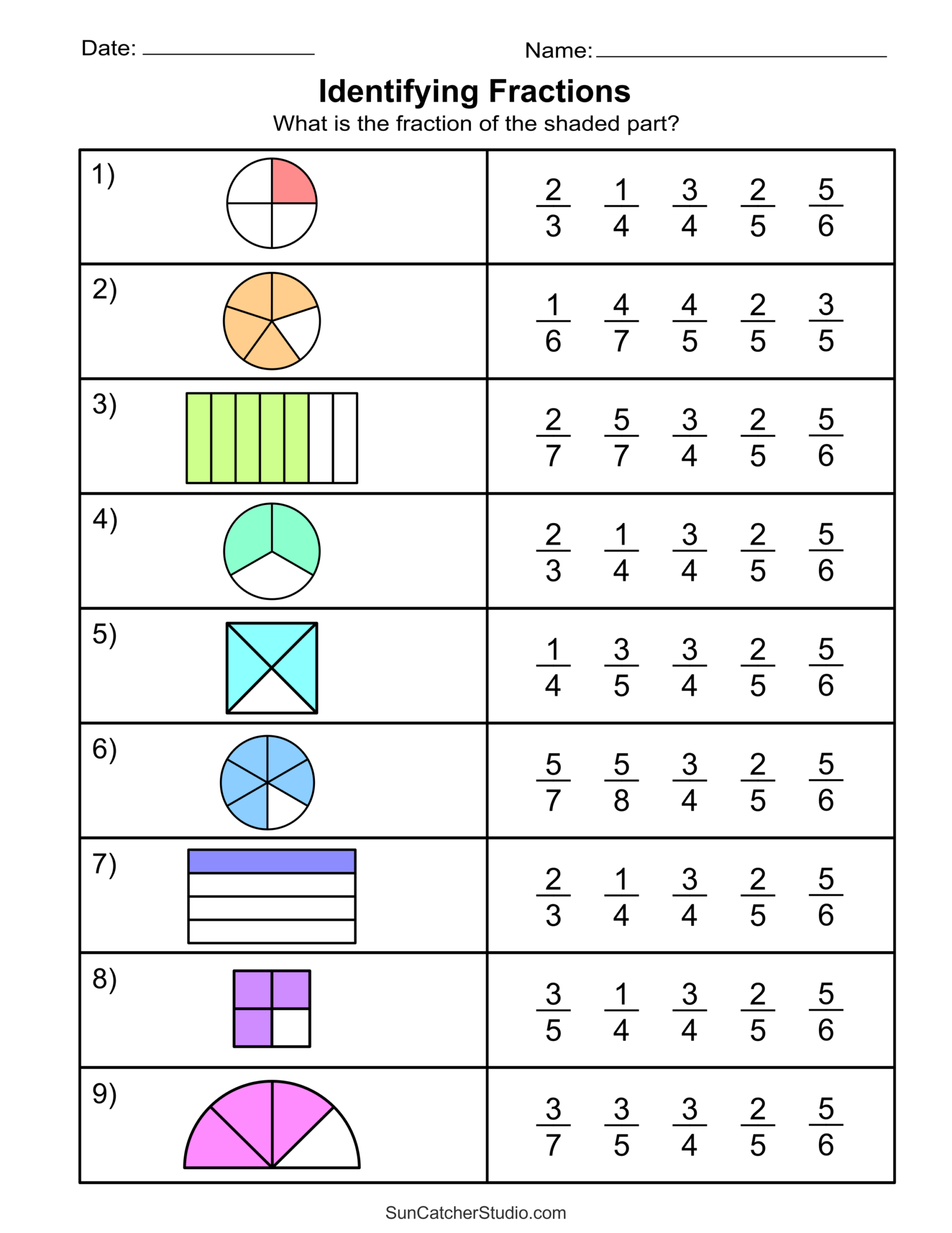 Free Printable Fractions Worksheets Comparing Identifying Free Printables Lettering SVG Files Tools Apps Adding Fractions Worksheets