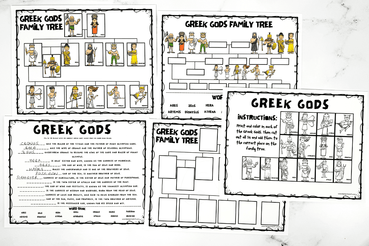 Free Printable Greek Gods Family Tree Worksheet Greek Mythology Coloring Pages With Fun Facts For Kids 12 Free Rock Your Homeschool