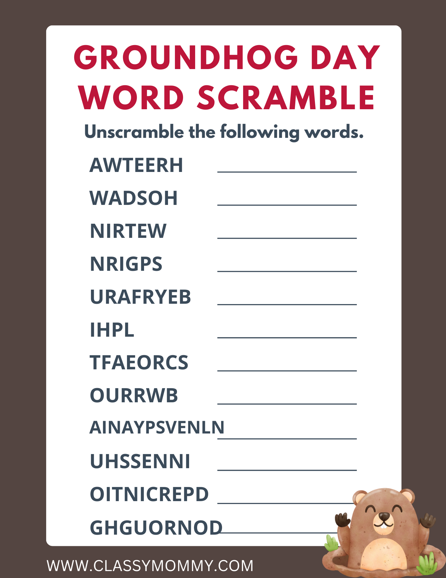 Groundhog Day Vocabulary Cut Paste Worksheet The Artisan Life