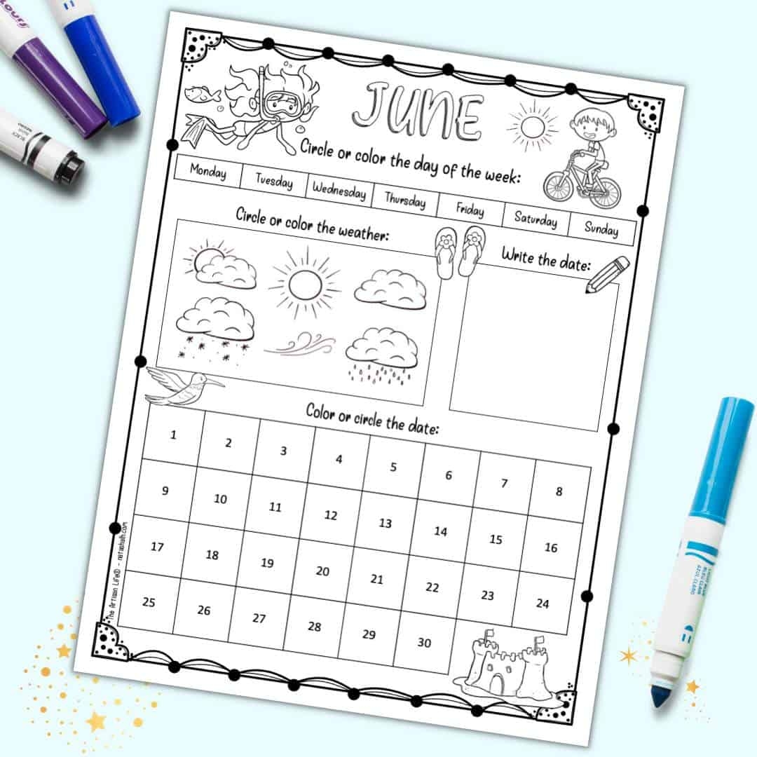 Free Printable June Calendar Worksheet For Kids The Artisan Life Calendar Worksheets Superstar Worksheets
