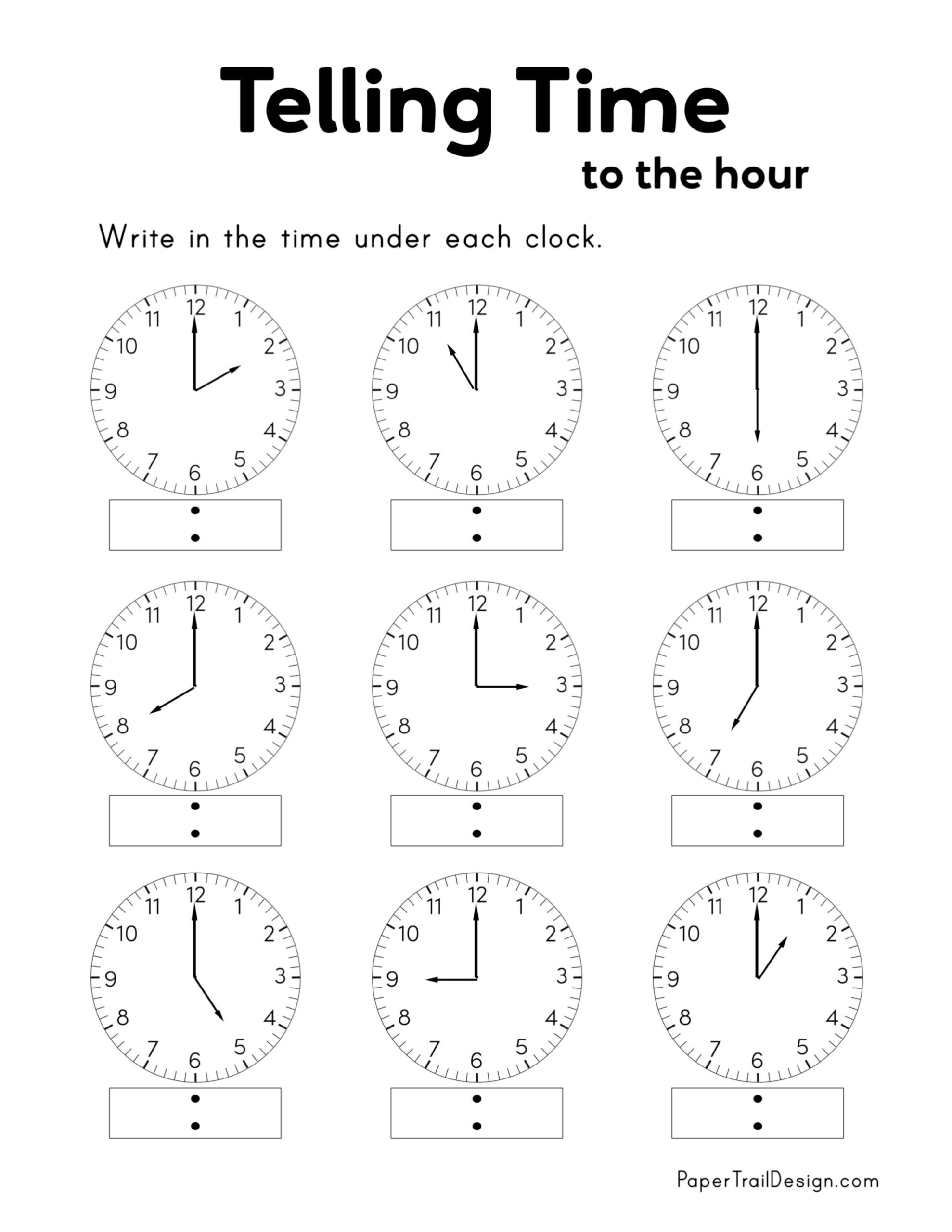 Free Printable Telling Time Worksheets Paper Trail Design Teaching Time Free Telling Time Worksheets