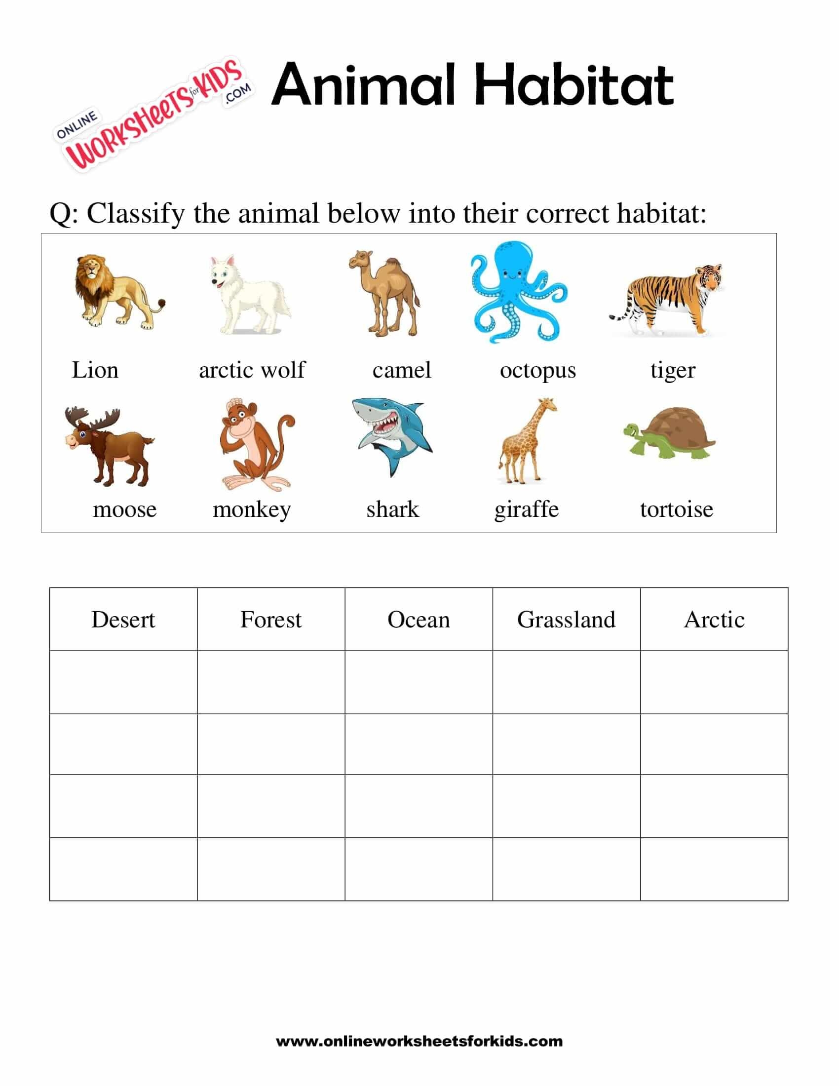 Animals And Habitats Free PDF Worksheets For Kids Games4esl