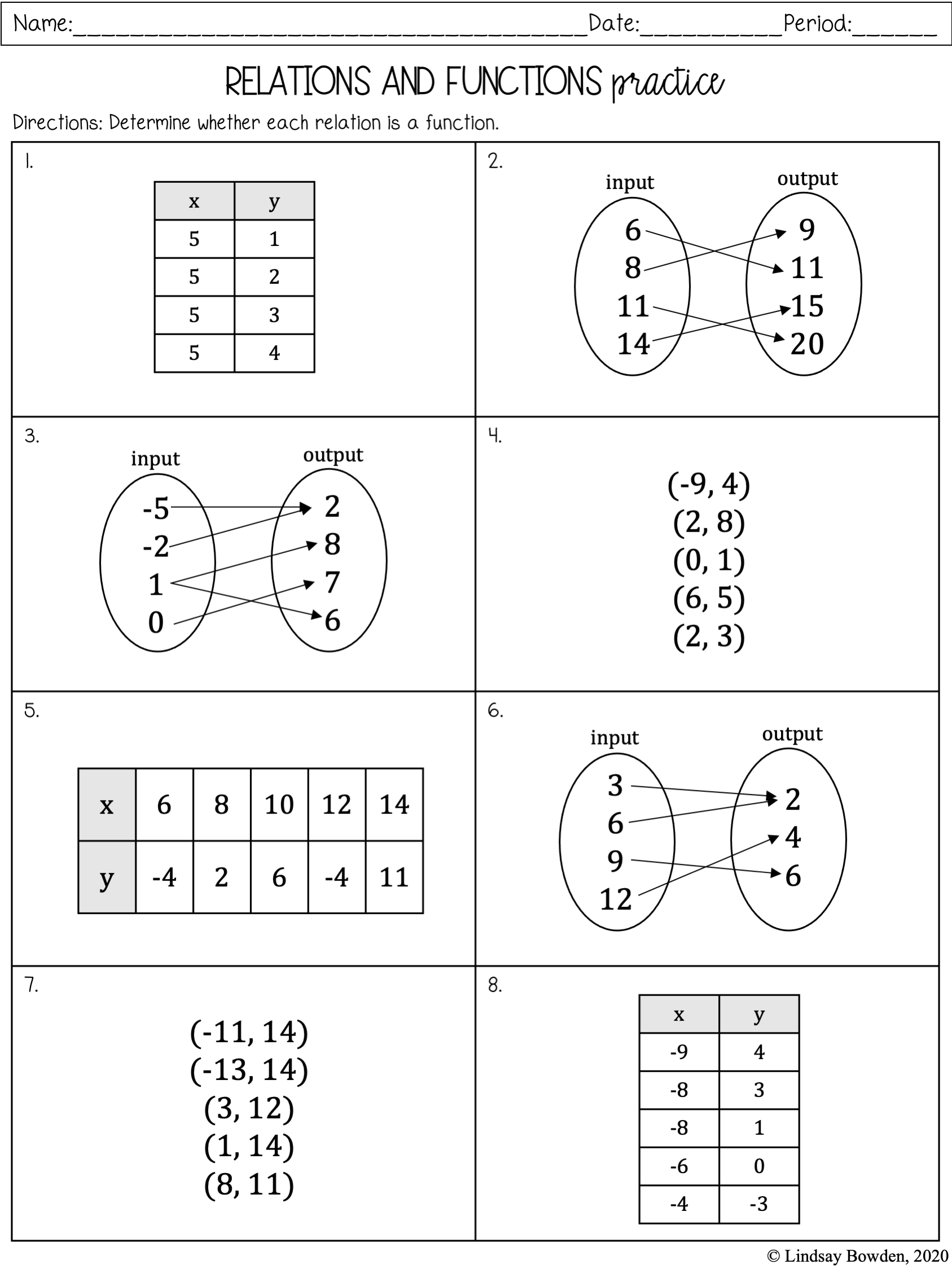 Grade 8 Functions Worksheets Printable