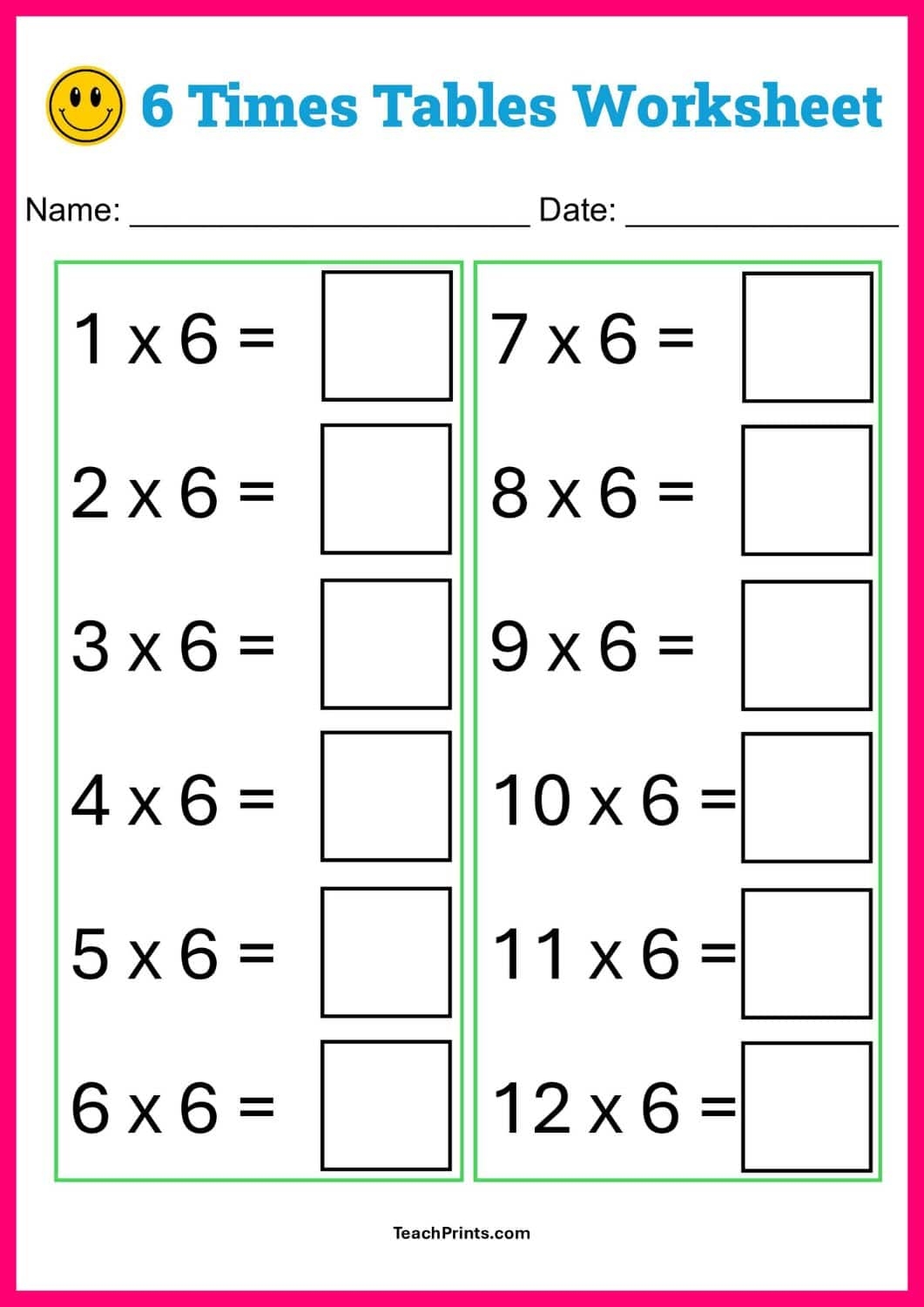 Free Six Times Tables Worksheets 8 Versions Teach Prints Free Six Times Tables Worksheets 8 Versions Teach Prints