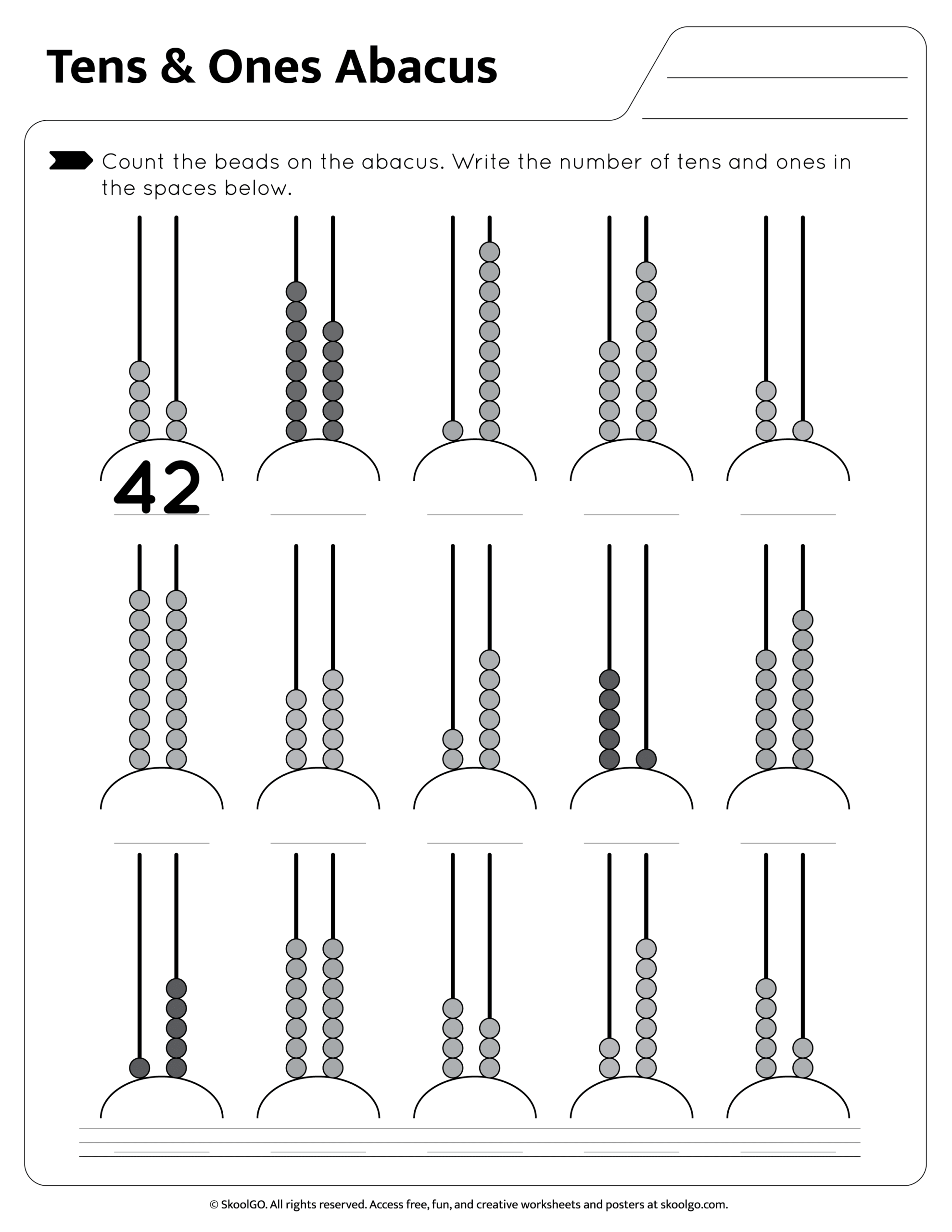 Free Tens Ones Abacus Worksheet For Grades K 2