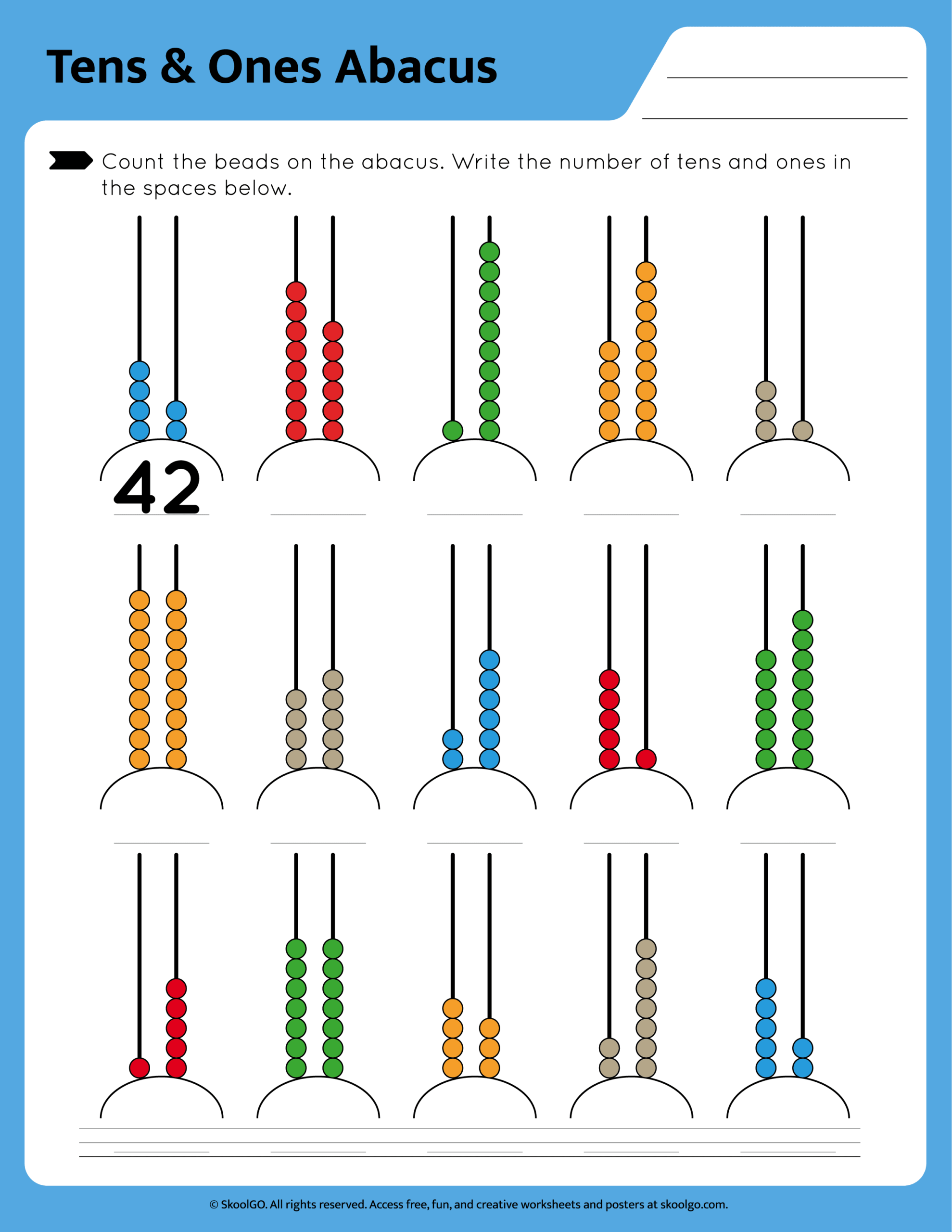 Free Tens Ones Abacus Worksheet For Grades K 2