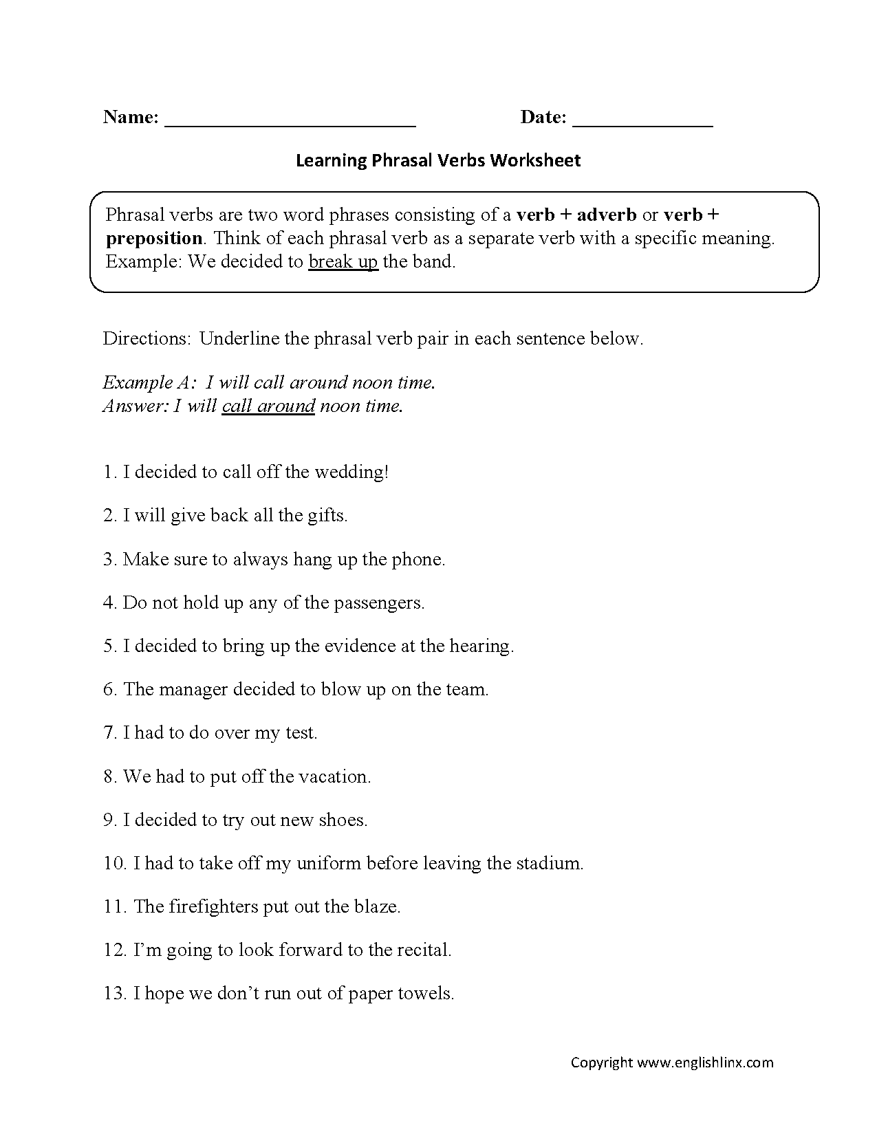 Free Verbs Worksheets Printable Action Linking Irregular Verb Practice