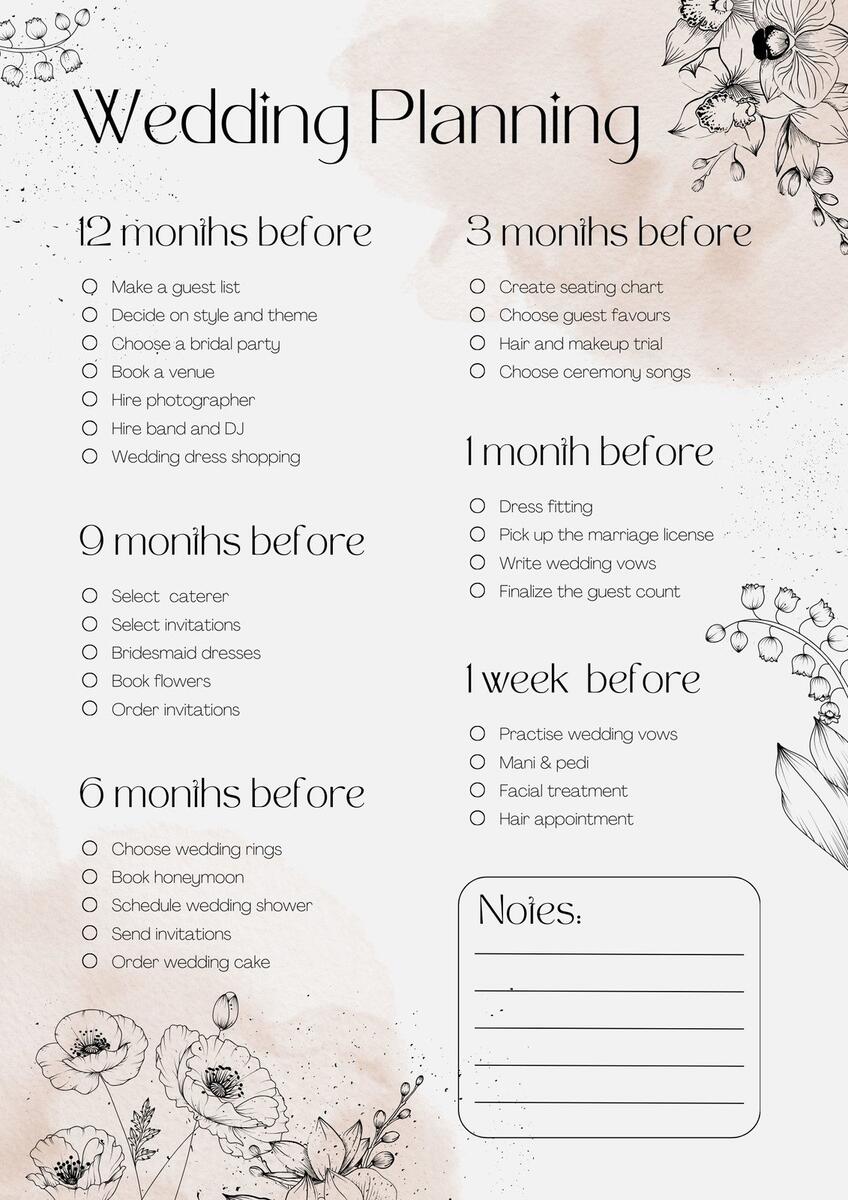 Free Wedding Checklist Templates To Edit And Print Worksheets Library