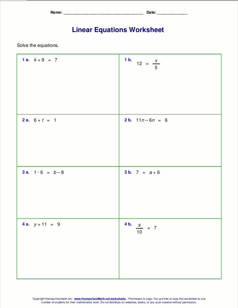 Free Worksheets For Linear Equations Grades 6 9 Pre Algebra Algebra 1 Free Worksheets For Linear Equations Grades 6 9 Pre Algebra Algebra 1