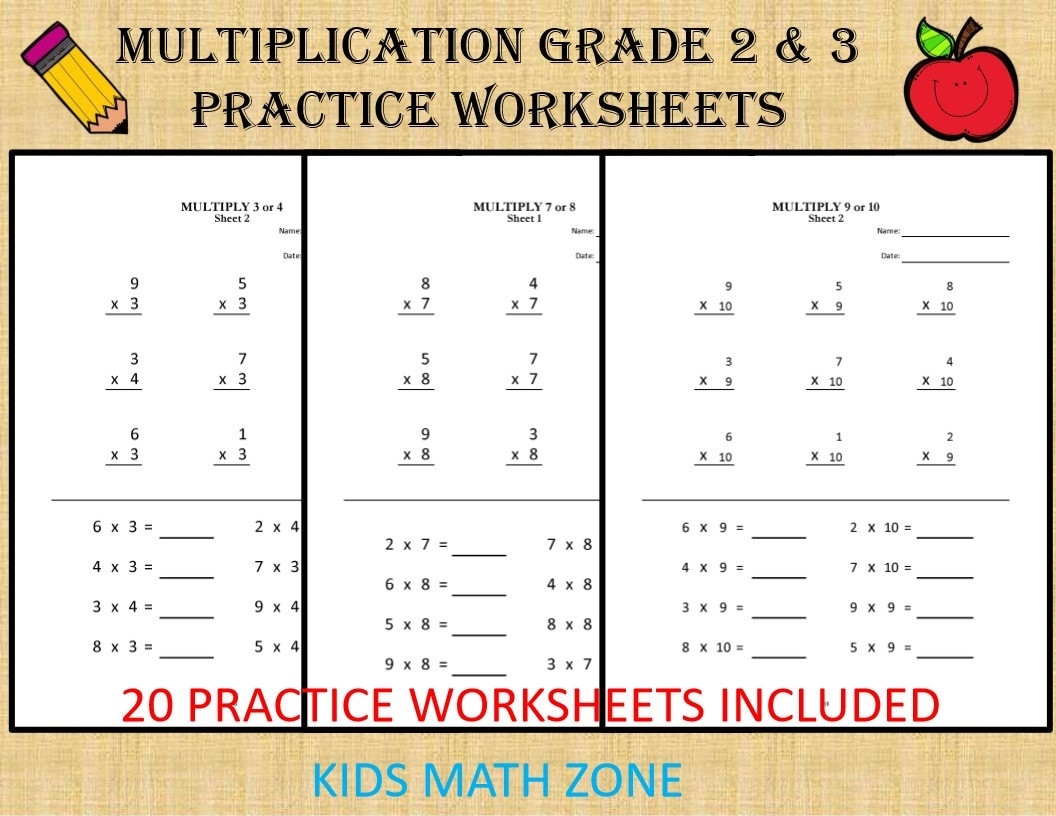 Grade 2 3 Multiplication Worksheets 20 Printable Math Sheets PDF Etsy New Zealand Grade 2 3 Multiplication Worksheets 20 Printable Math Sheets PDF Etsy New Zealand