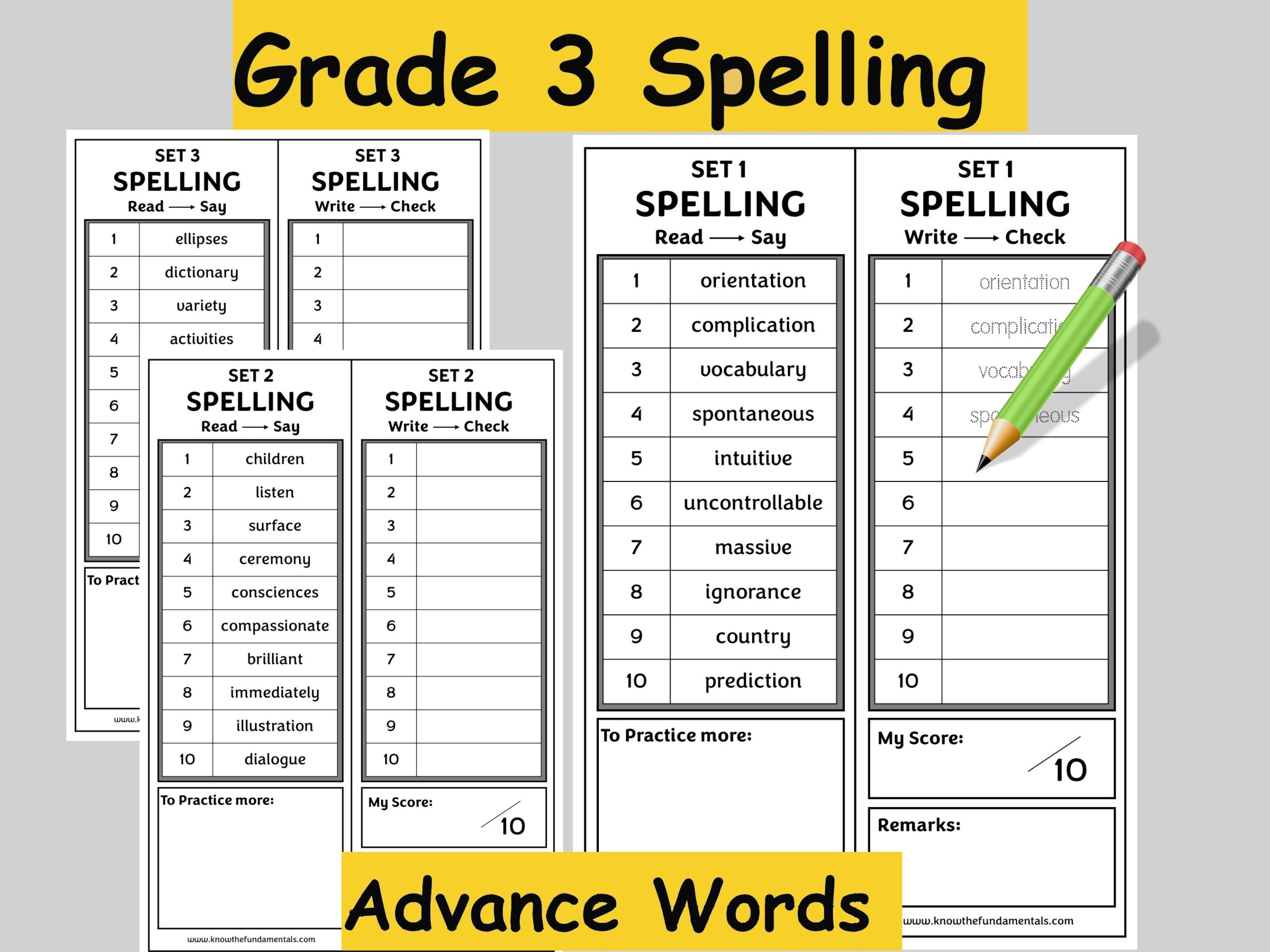 Grade 3 Spelling Words Year 3 English Worksheet 3rd Grade Morning Work Homeschool Curriculum Printable Sight Words Included Etsy