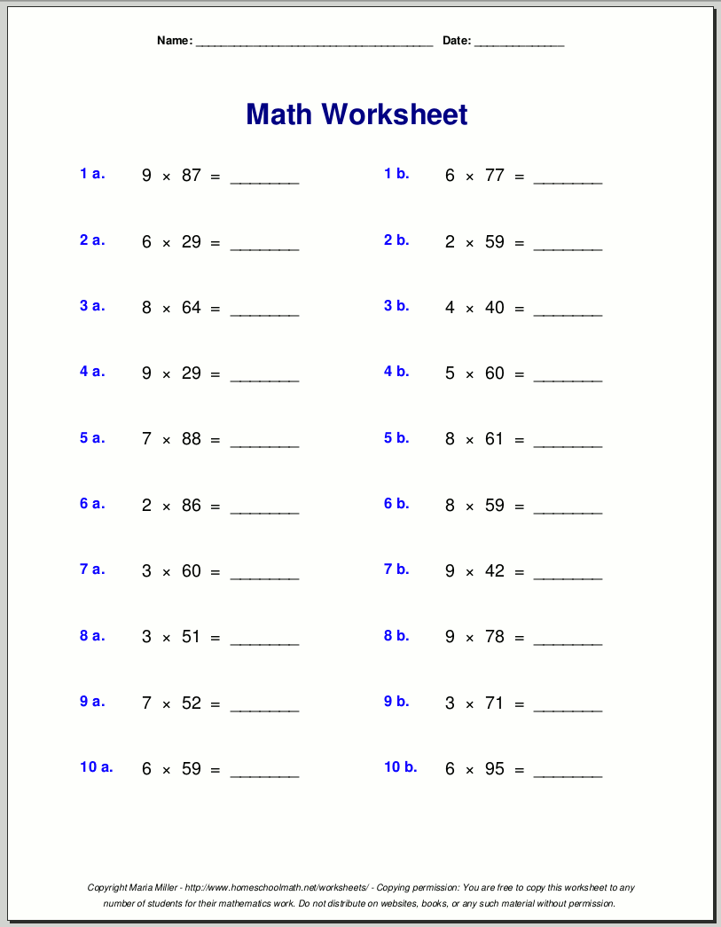 Math Multiplication Worksheets 4th Grade
