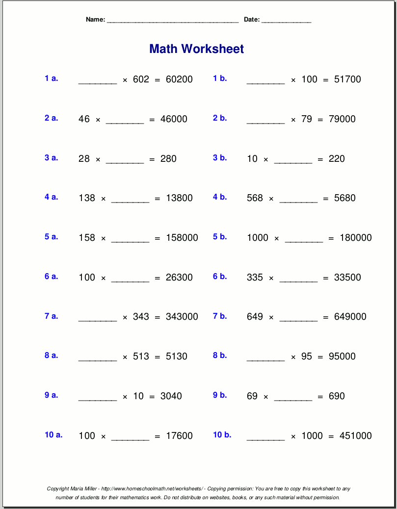Grade 5 Multiplication Worksheets Grade 5 Multiplication Worksheets
