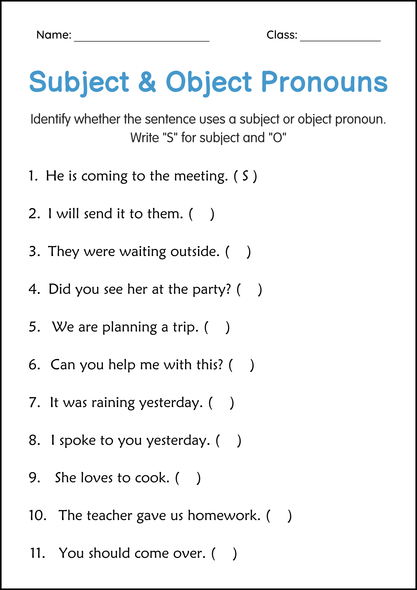 Subject And Object Pronouns Grade 5 Printables Pronoun Worksheets Library