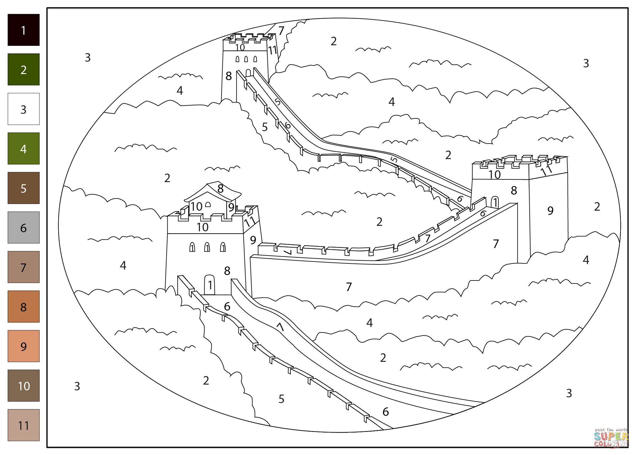 Great Wall Of China Color By Number Coloring Page Free Printable Great Wall Of China Color By Number Coloring Page Free Printable