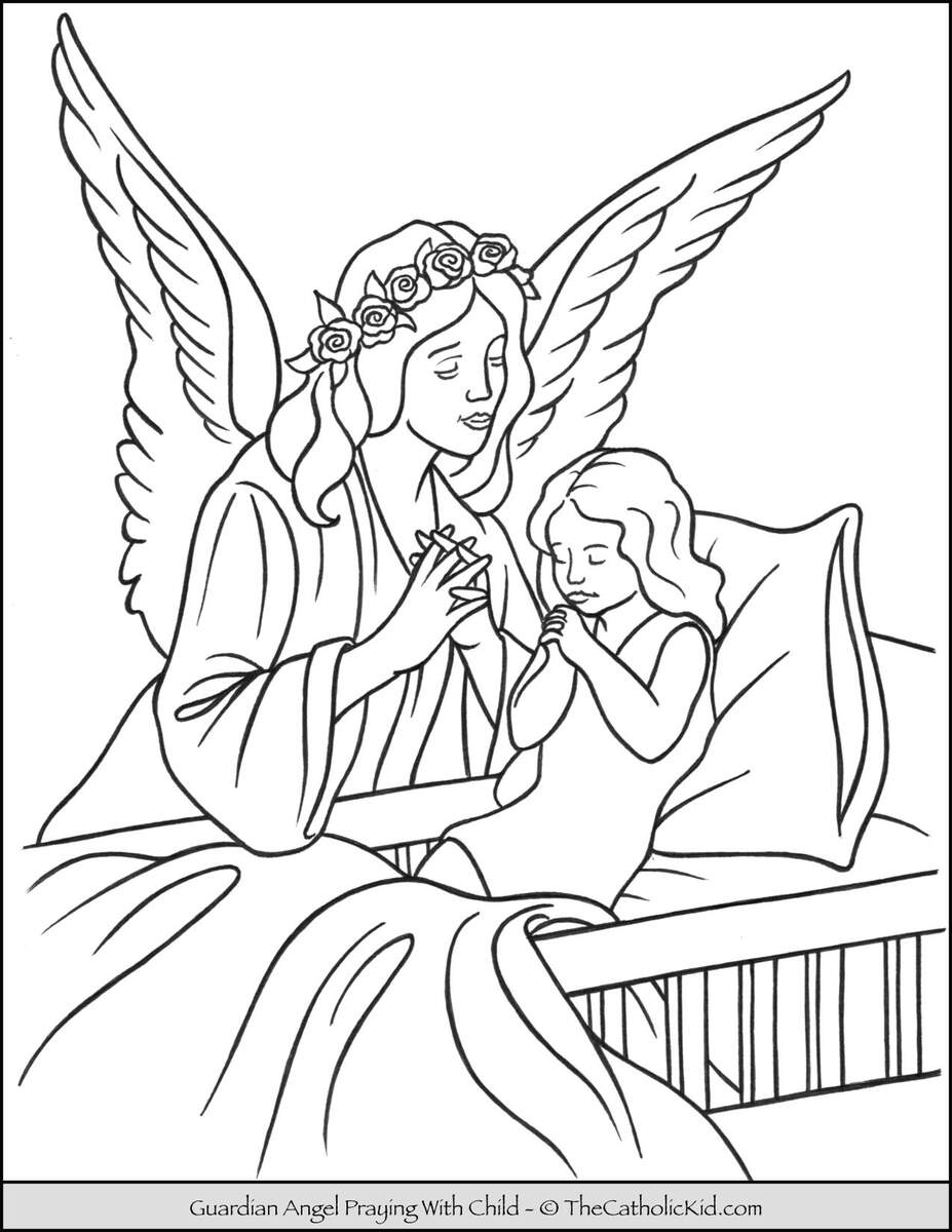 Guardian Angel And Child Praying At Bedtime Coloring Page TheCatholicKid Guardian Angel And Child Praying At Bedtime Coloring Page TheCatholicKid