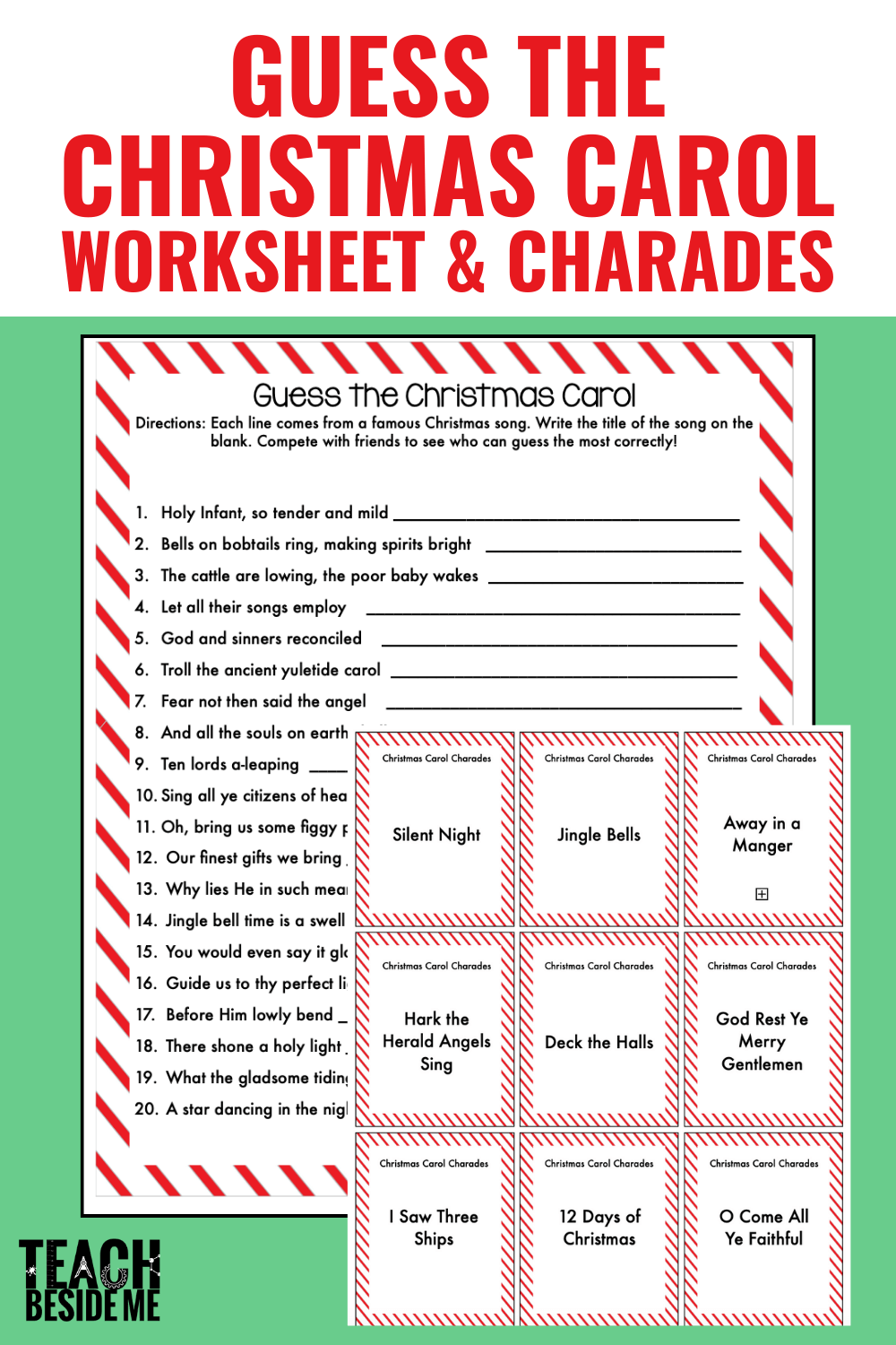Guess The Christmas Carol Worksheet Charades Teach Beside Me Guess The Christmas Carole Game FREE Printable Lil Luna